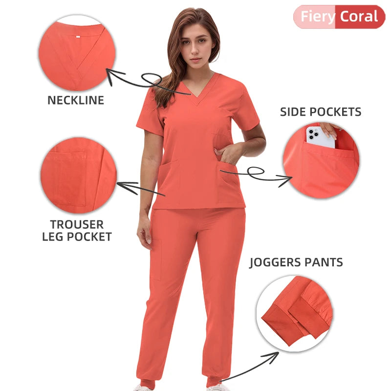 Stretchy RED Top Jogger Pants Scrub Sets